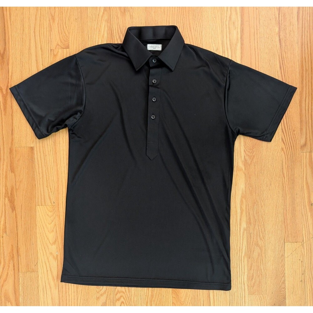 Collars and Co Polo shirt Mens M Black Solid Stretch Point Dress Collar Slim Fit